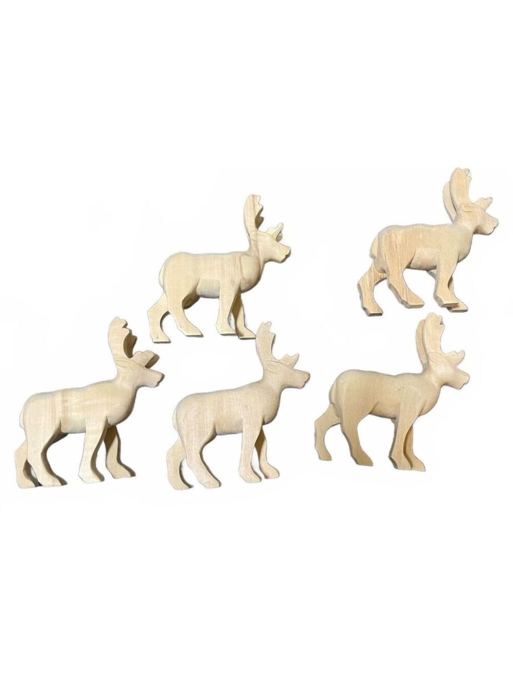 Set of 5 Natural Wood Moose/Reindeer Candlestick Holder